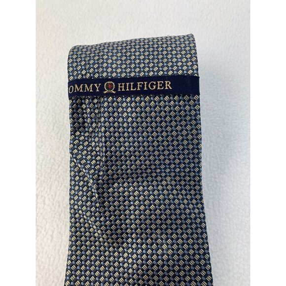 Tommy Hilfiger Tie Blue Yellow Silk USA Vintage NWT - Picture 3 of 10